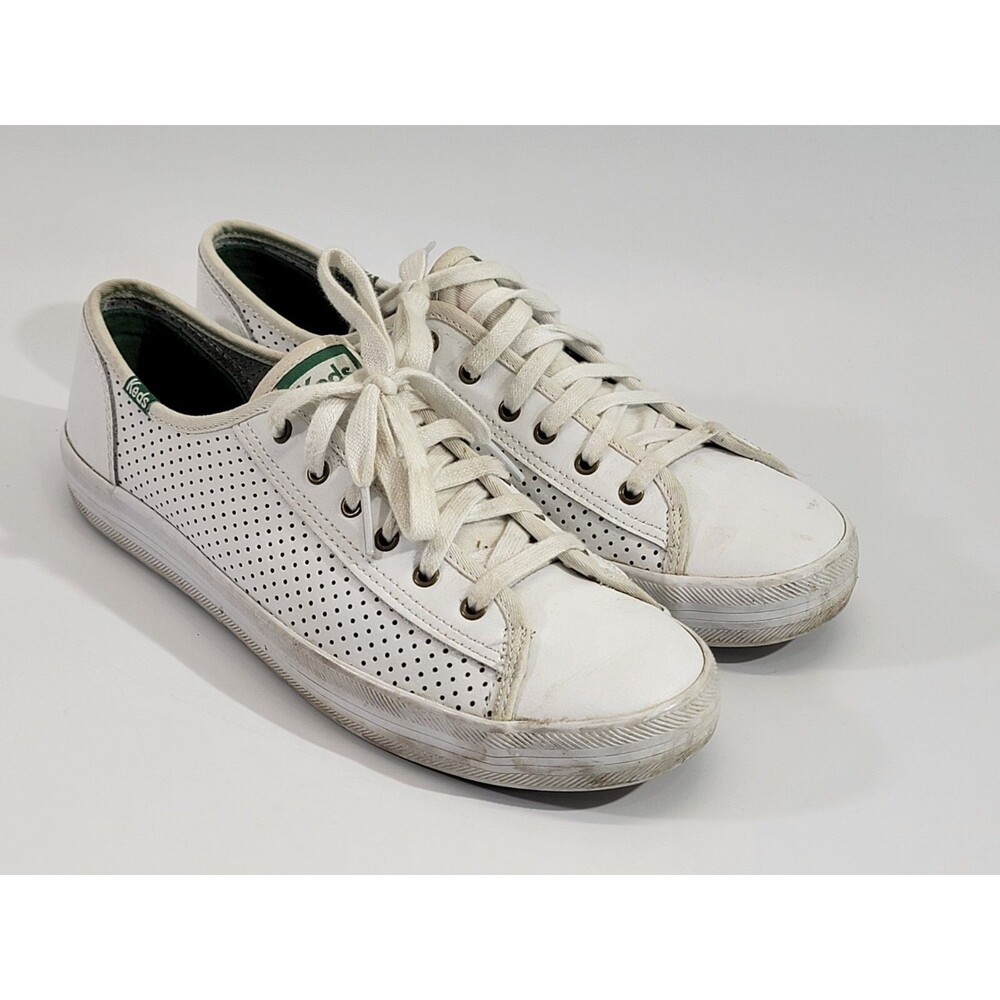 KEDS Women's 9 White Perforated Leather Lace Up Kickstart Sneakers‎ Casual Shoes